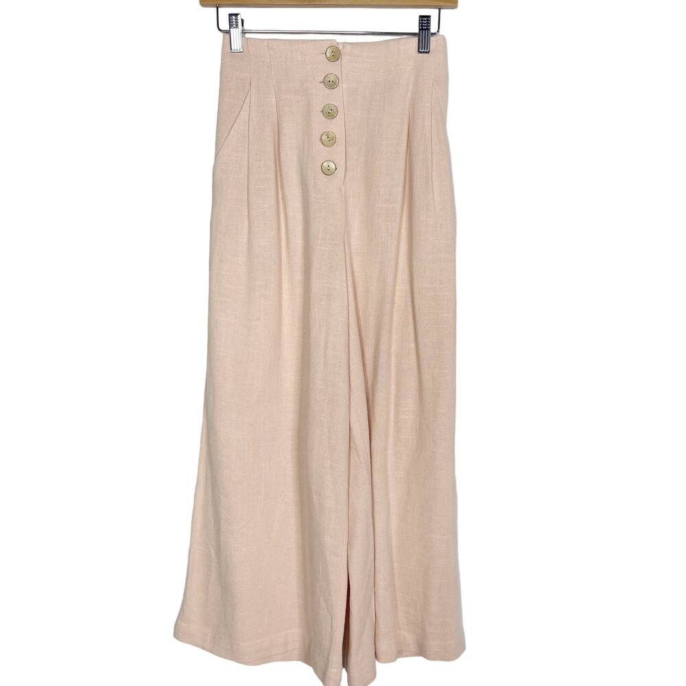 Topshop 2 Peachy Pink Coco Wide Leg Button Up Crop Trouser Pants Linen Blend